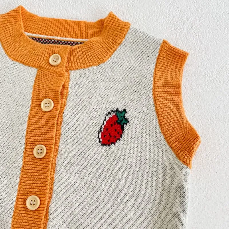 Baby Strawberry Knitted Button Vest