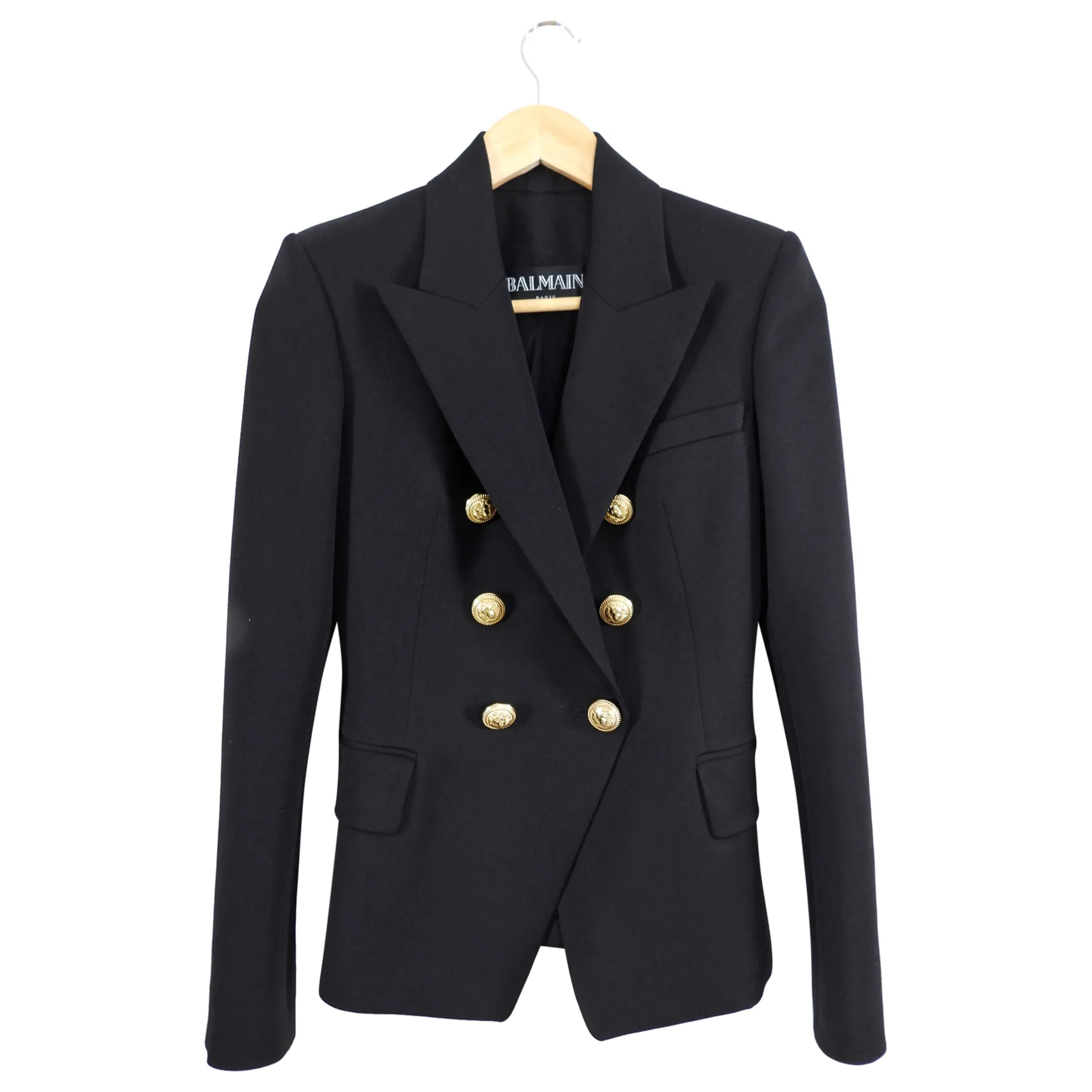 Balmain Black Classic Blazer with Gold Lion Buttons - USA XS / 2