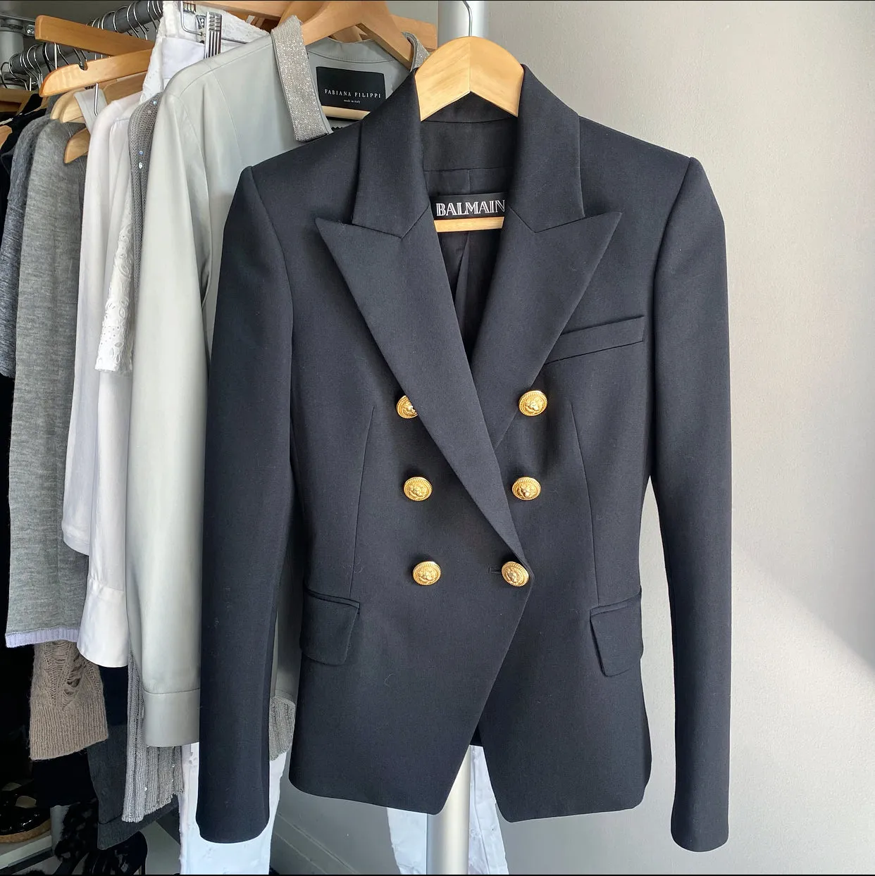 Balmain Black Classic Blazer with Gold Lion Buttons - USA XS / 2