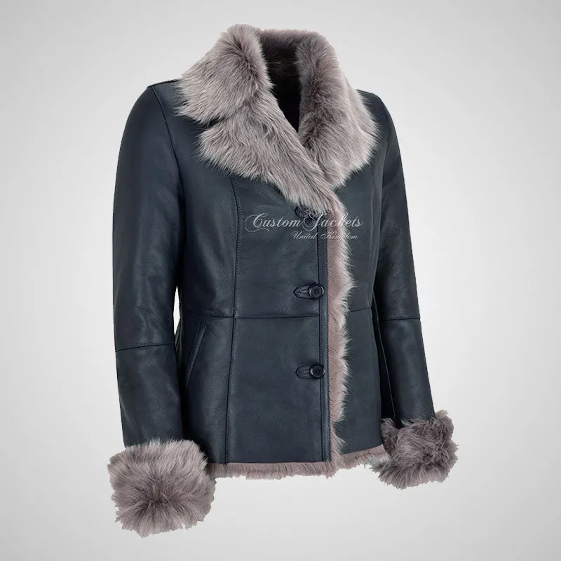 BILBAO Ladies Toscana Sheepskin Jacket Navy Blue