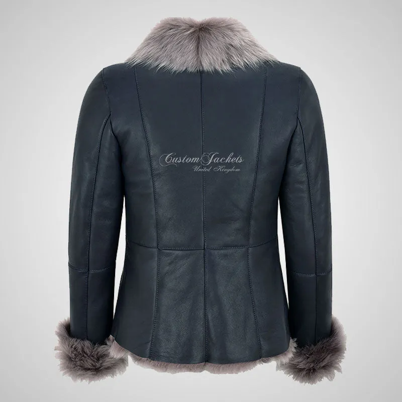 BILBAO Ladies Toscana Sheepskin Jacket Navy Blue