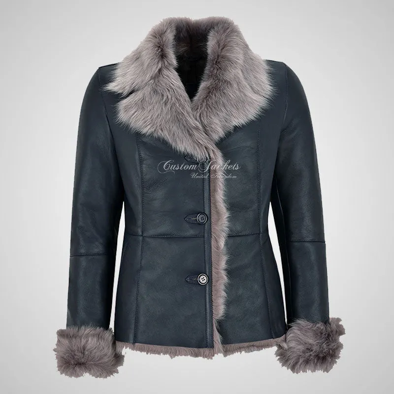 BILBAO Ladies Toscana Sheepskin Jacket Navy Blue