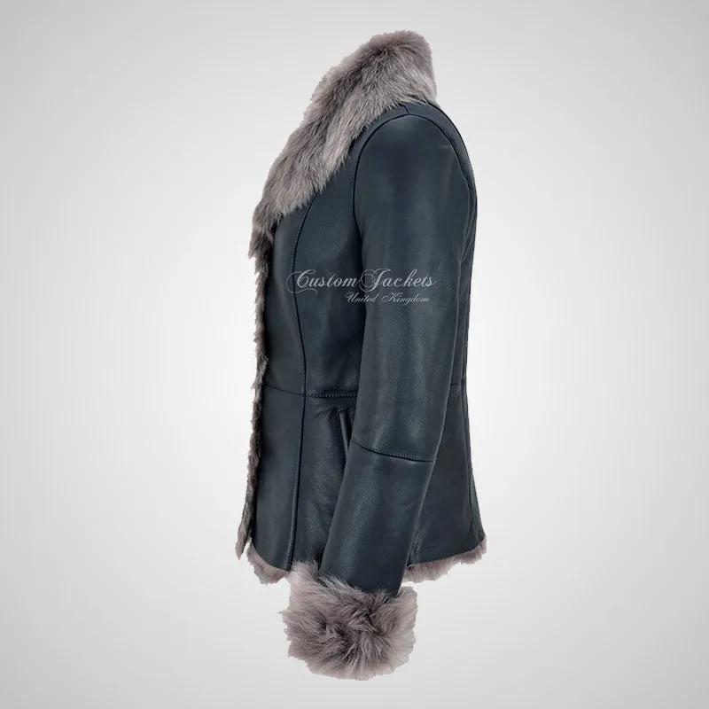 BILBAO Ladies Toscana Sheepskin Jacket Navy Blue