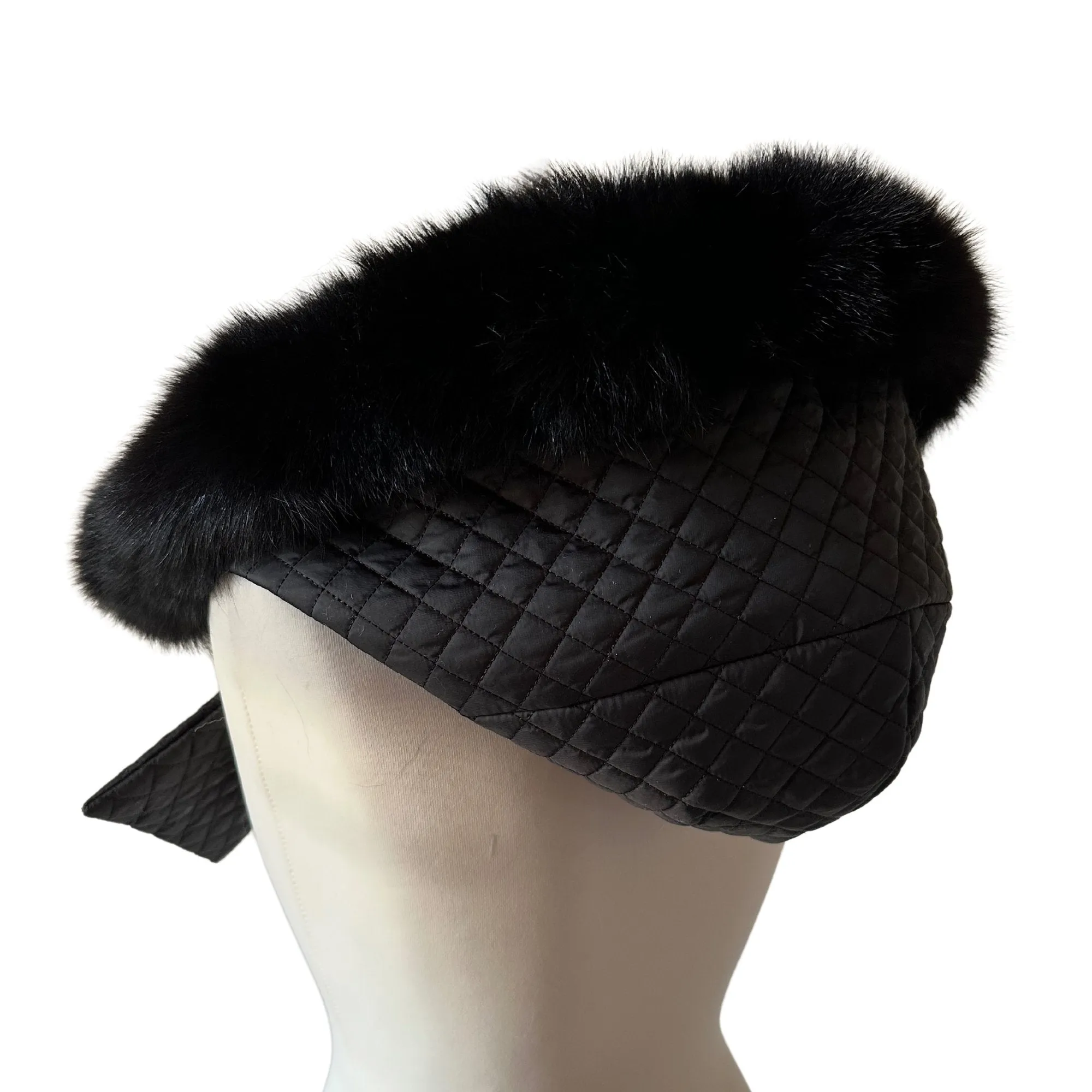 Black Hood Scarf Puffer Warm Quilted Downy Waterproof Padded Insulated Headdress With Natural Fur Trim