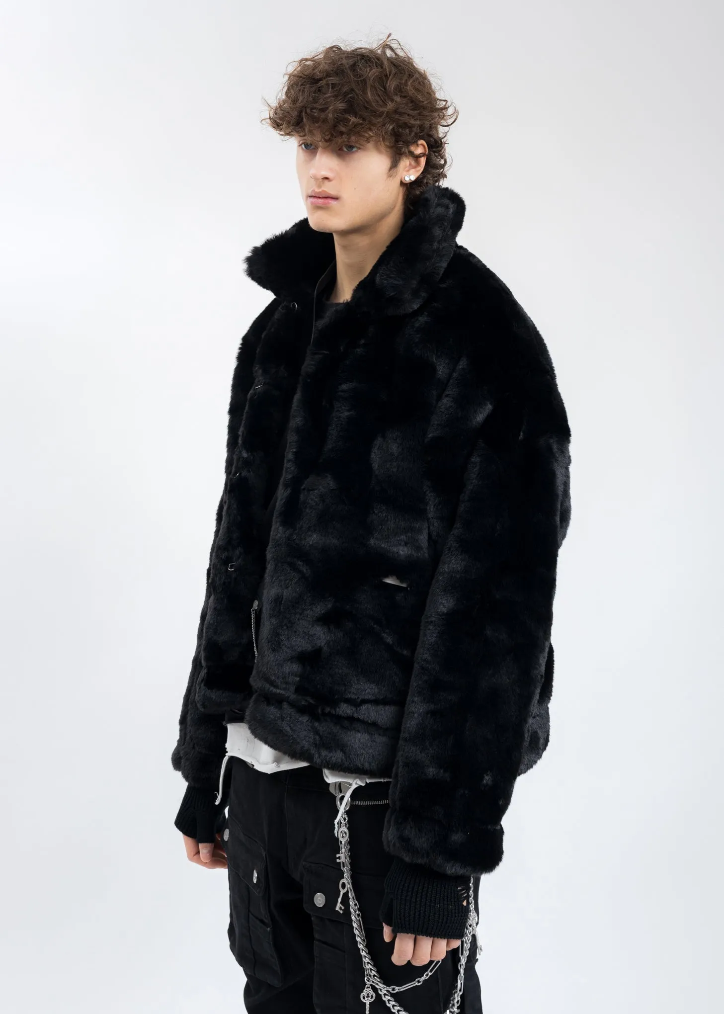 Black Planet Of Poets Faux Fur Coat