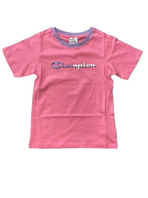 Champion T-shirt manica corta da ragazza Legacy C-Color Logo 404670 PS074 rosa