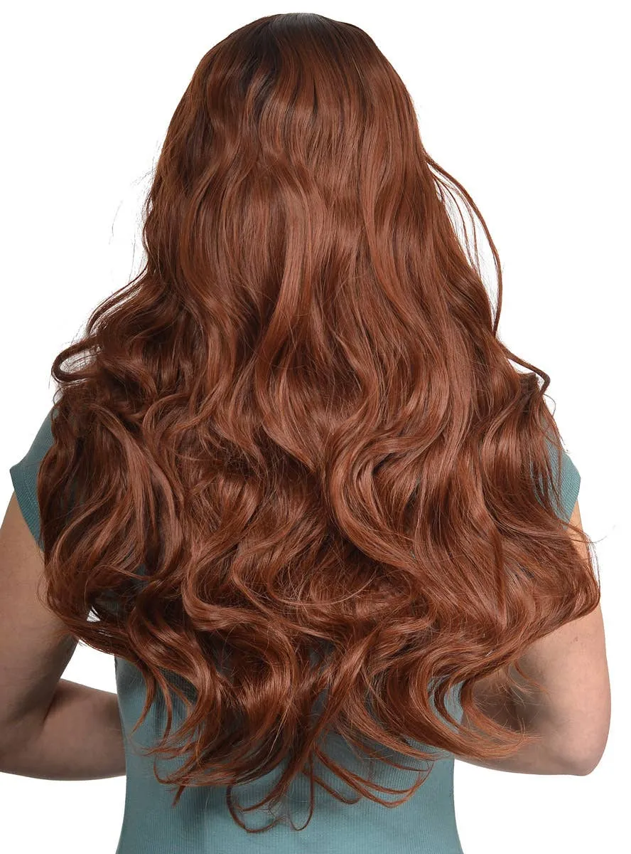 Chestnut Brown Rooted Long Curly Lace Part Synthetic Fashion Wig