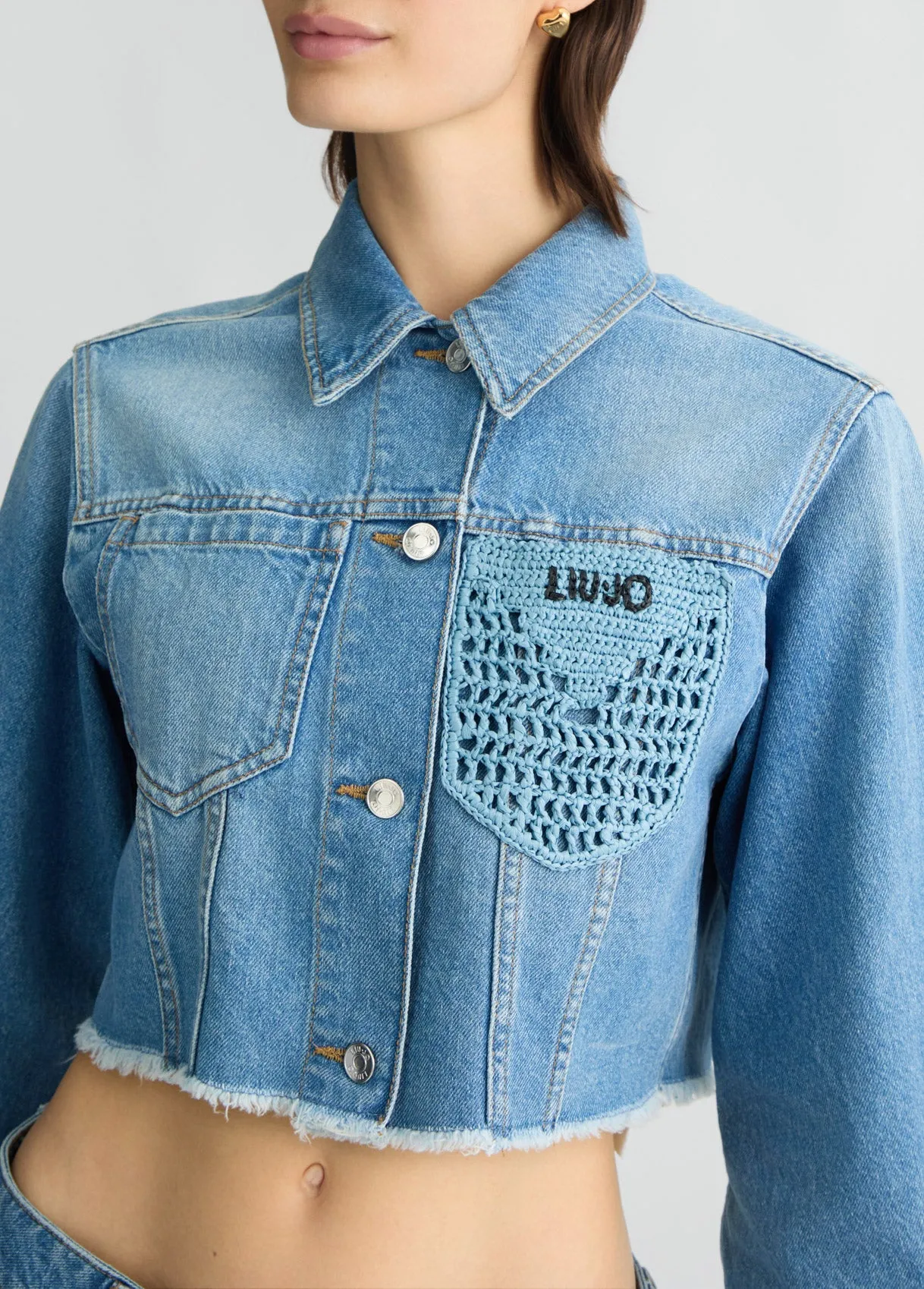 CROPPED DENIM JACKET MID BLUE