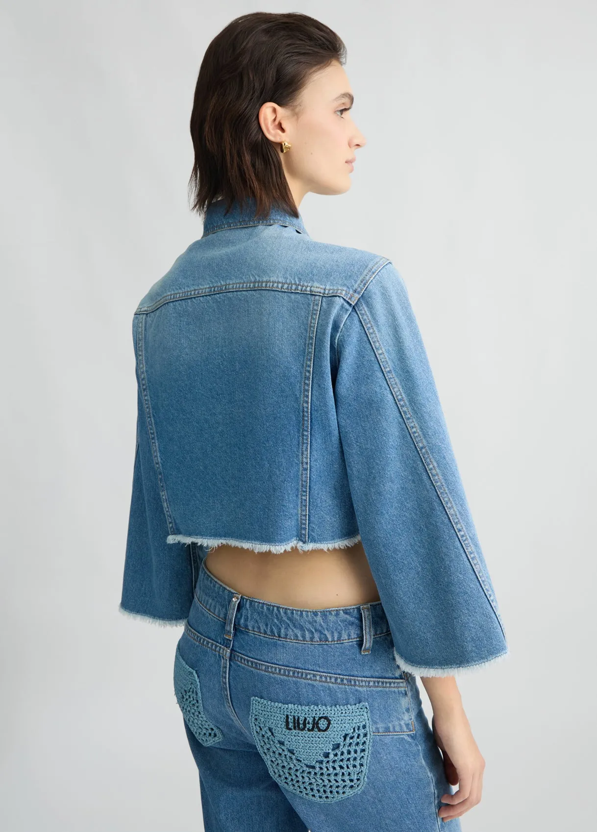 CROPPED DENIM JACKET MID BLUE