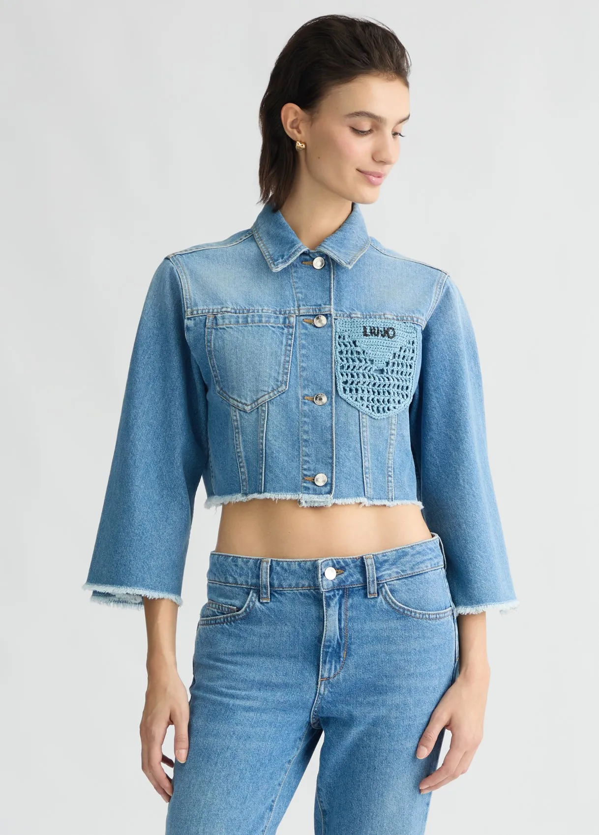 CROPPED DENIM JACKET MID BLUE