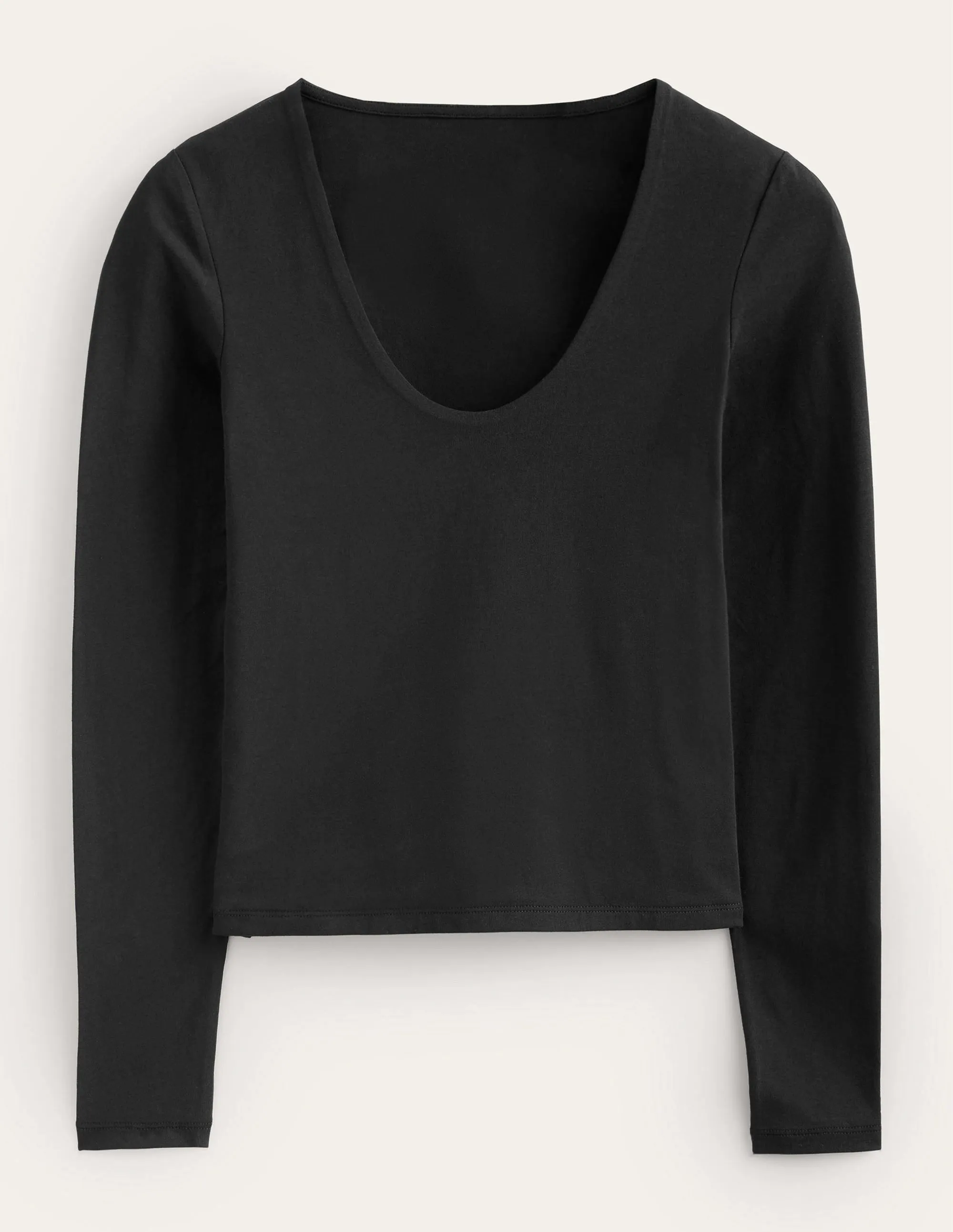 Double Layer Scoop Neck Top-Black