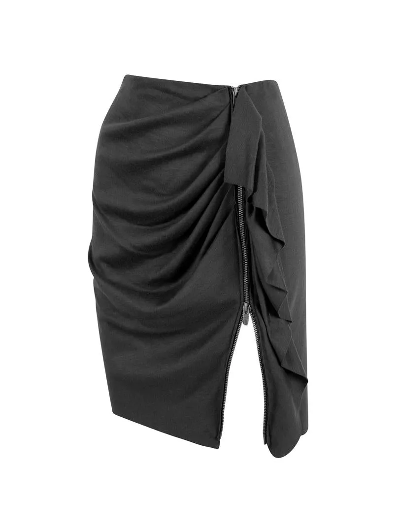 Draped Zipper Detailed Mini Skirt - Black