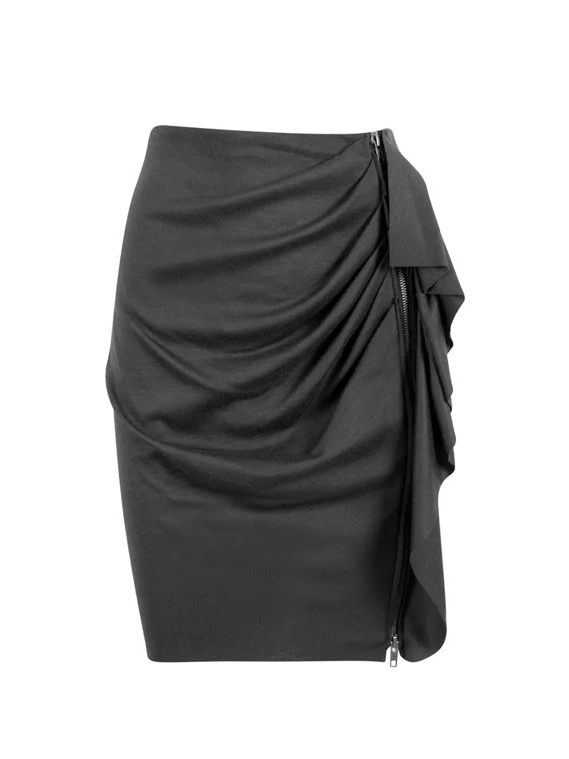 Draped Zipper Detailed Mini Skirt - Black