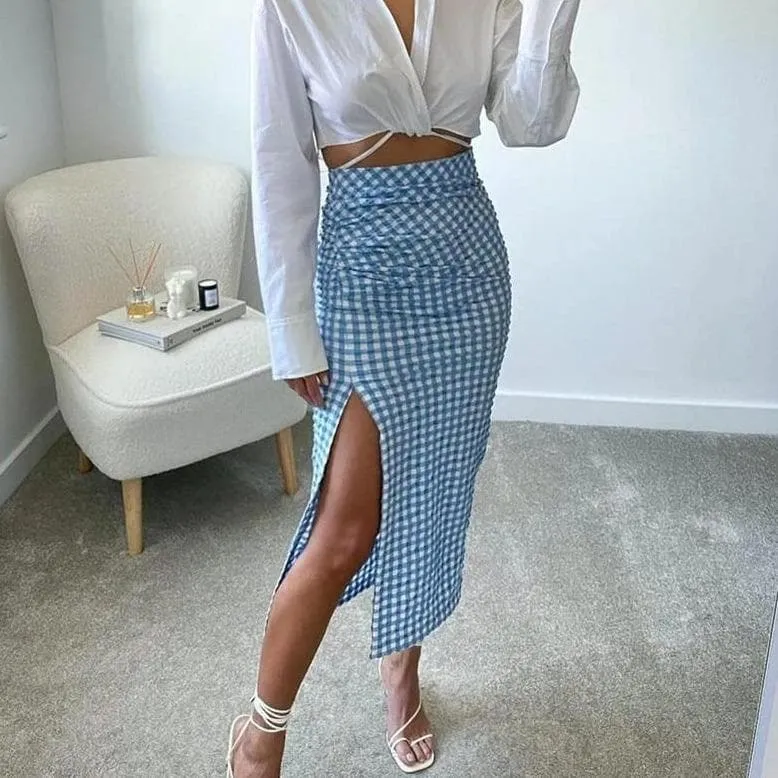 ELEGANT SIDE SLIT HIGH WAIST MIDI SKIRT