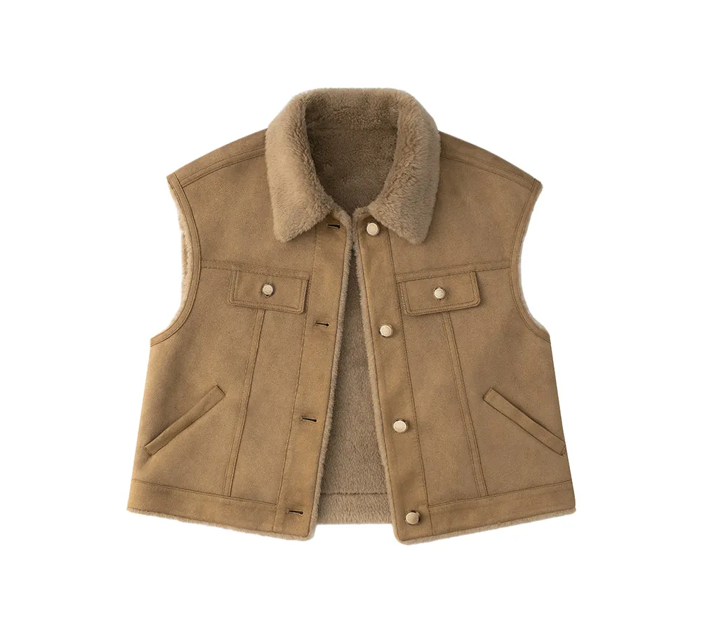 EVERAU® Fluffy Sheepskin Wool Sleeveless Vest Warda