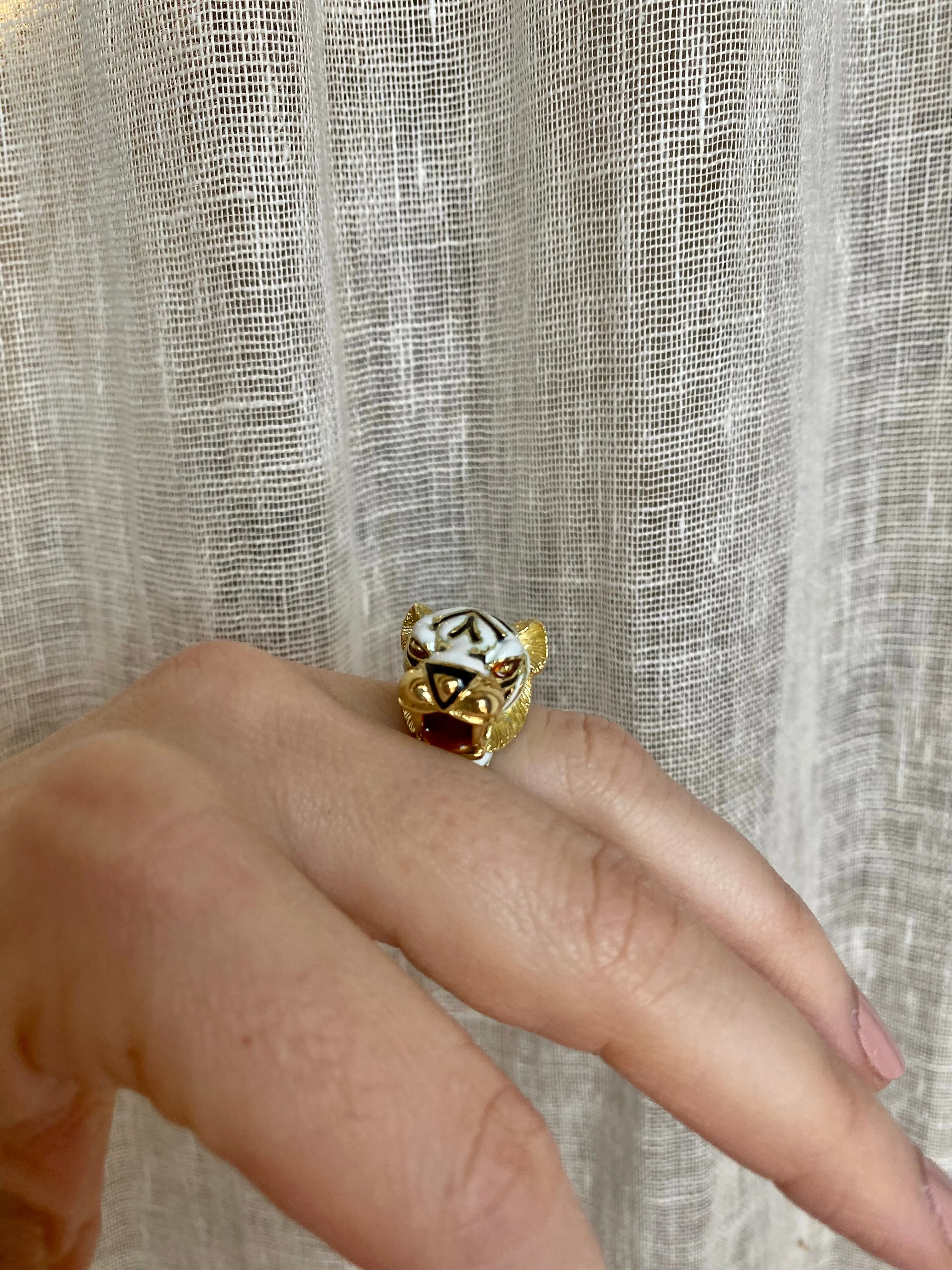 Frascarolo Italy Enamel Gold Tiger Ring