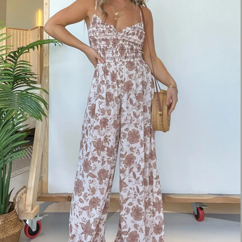 Full Size Printed Spaghetti Strap Wide Leg Jumpsuit
