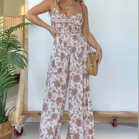 Full Size Printed Spaghetti Strap Wide Leg Jumpsuit