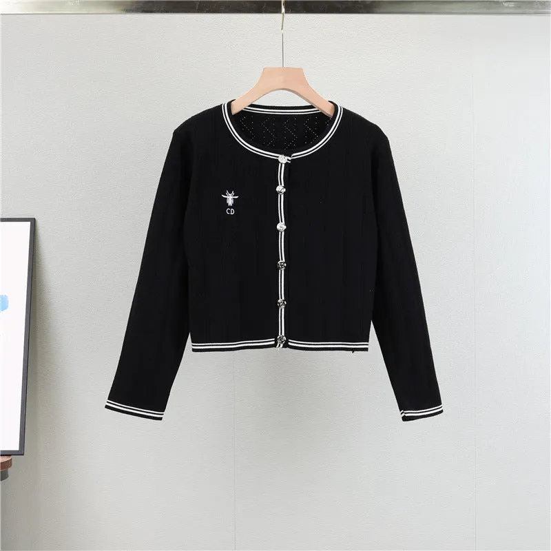 GBOLSOS  Xiaoxiangfeng set, knitted cardigan, suspender vest, women's New new waist pleated skirt three-piece set