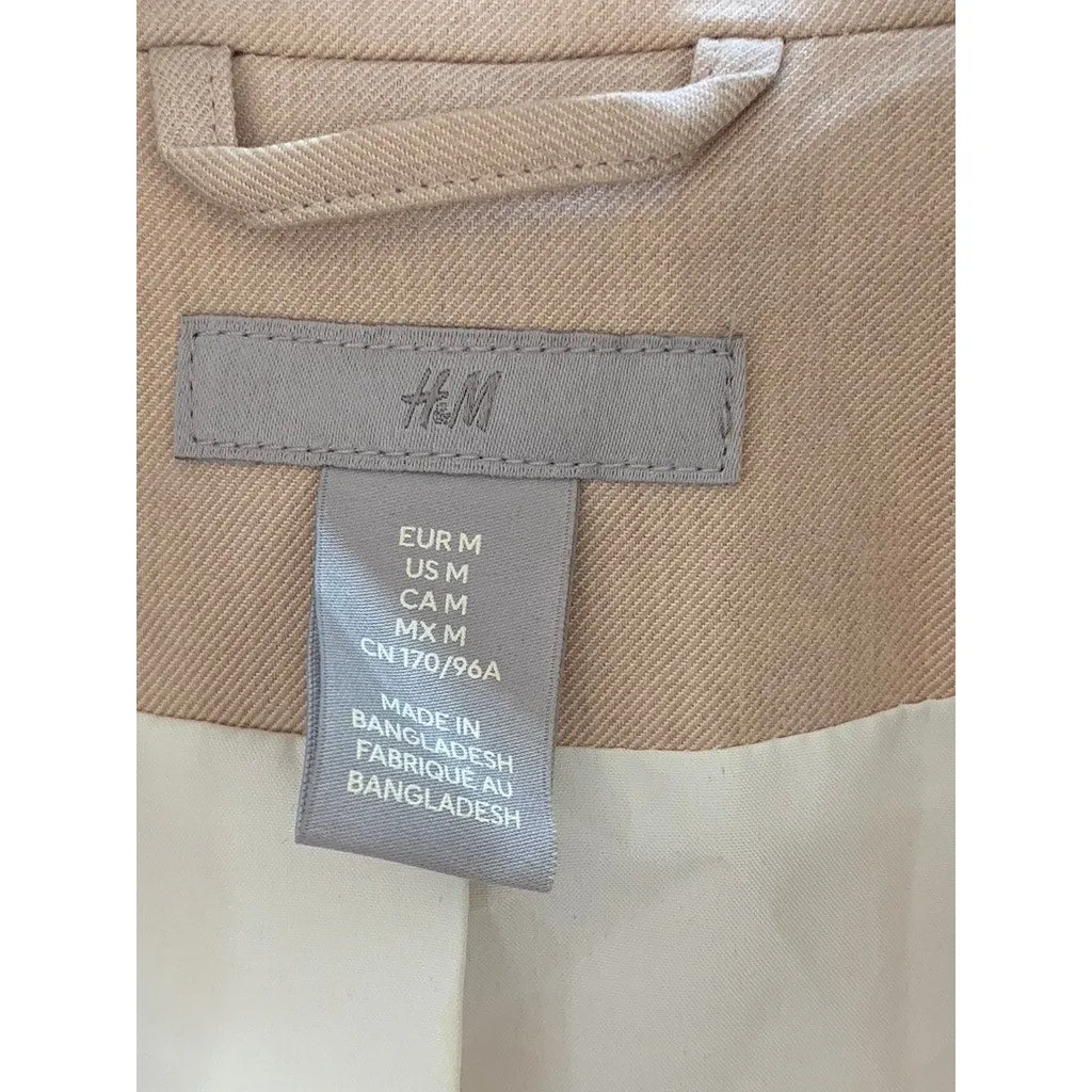H&M Women's Tan One-Button Notch Lapel Long Sleeve Blazer SZ M