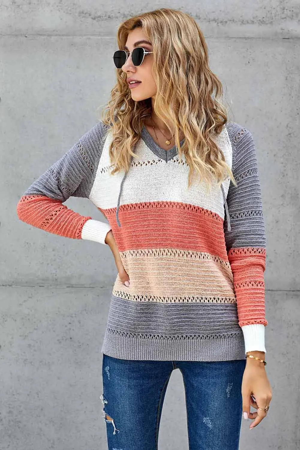 Hollowed Out Knitted Lightweight Hoodie