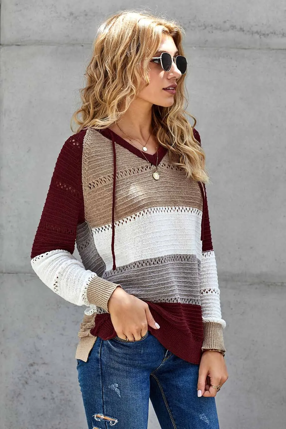 Hollowed Out Knitted Lightweight Hoodie