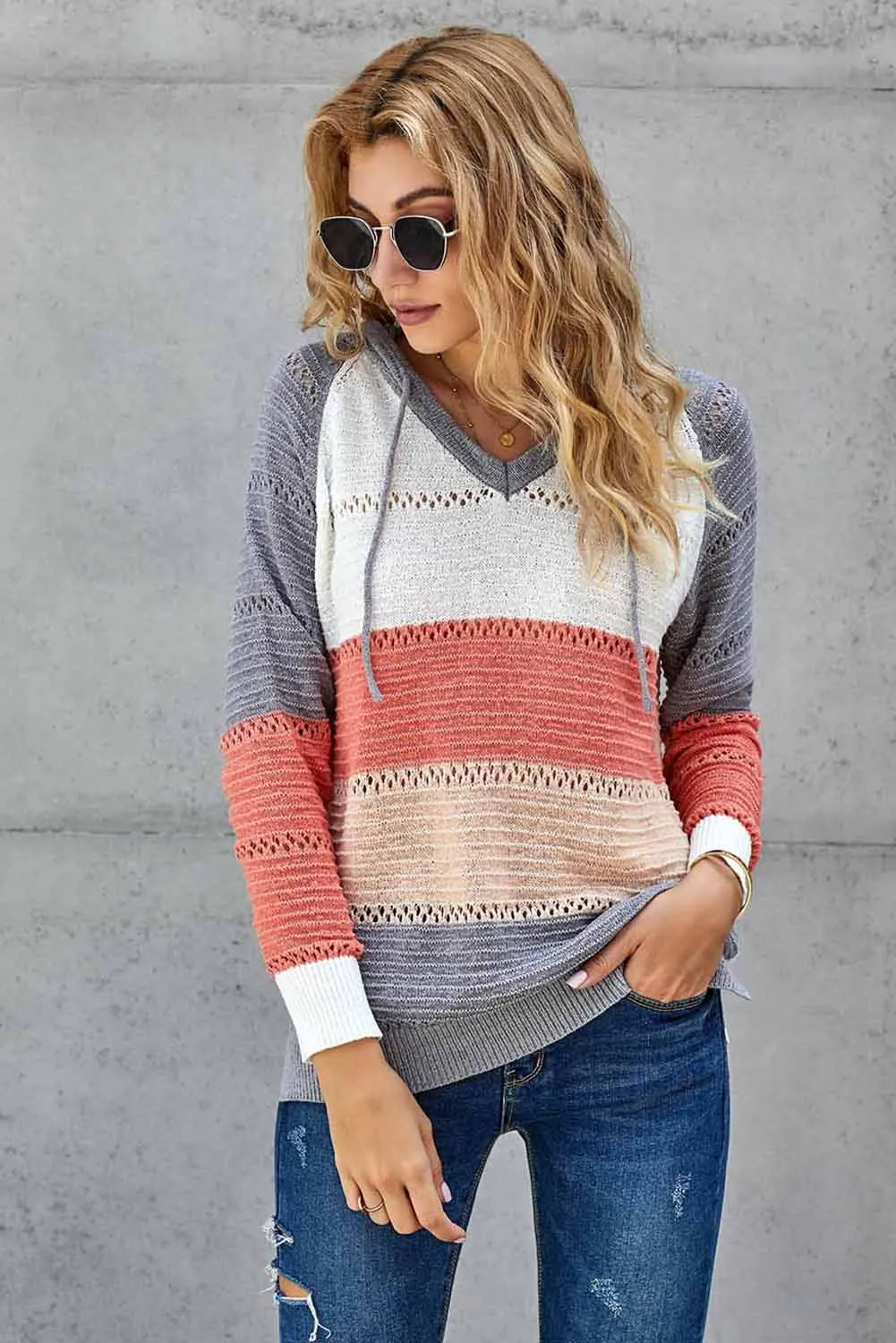 Hollowed Out Knitted Lightweight Hoodie