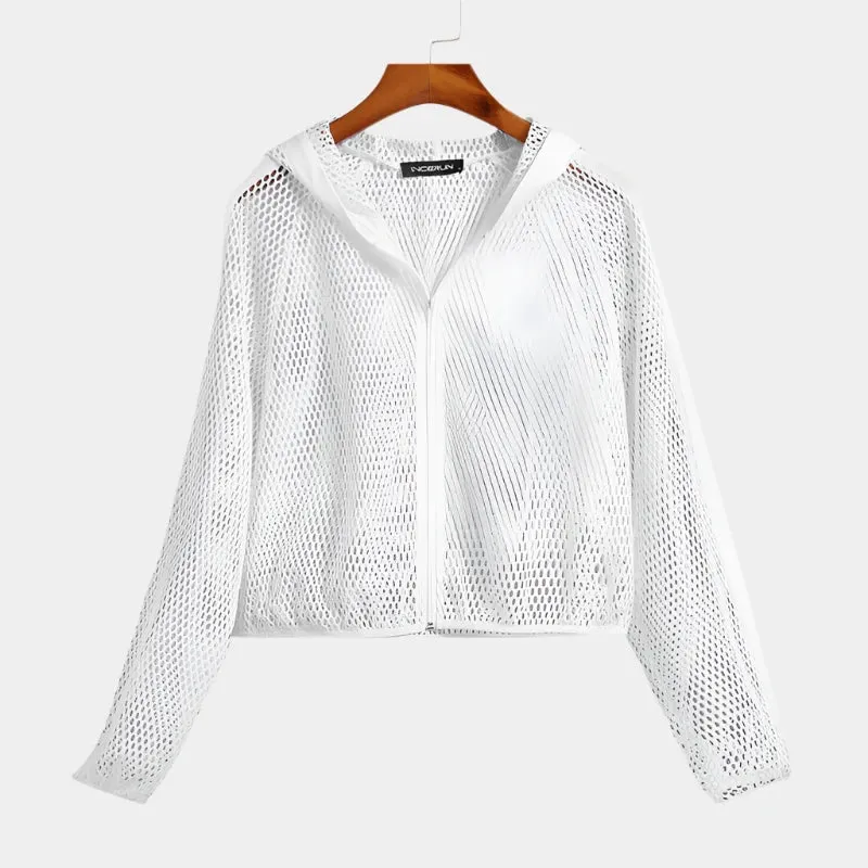 INCERUN Mesh Crop Top Hoodie