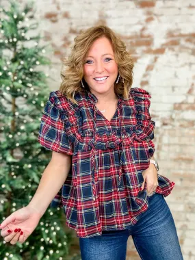 Jackie Navy Plaid Ruffle Top - FINAL SALE