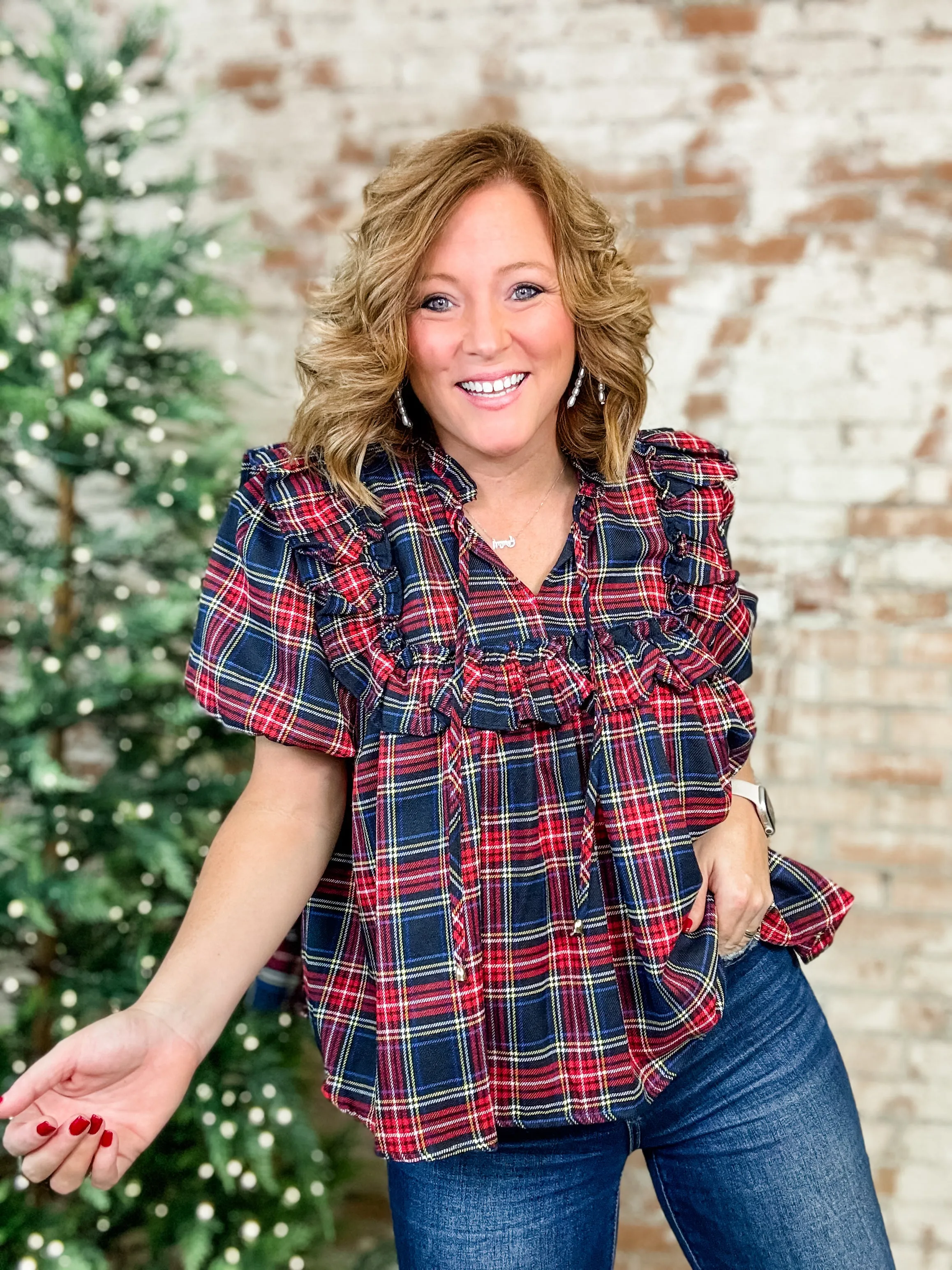 Jackie Navy Plaid Ruffle Top - FINAL SALE