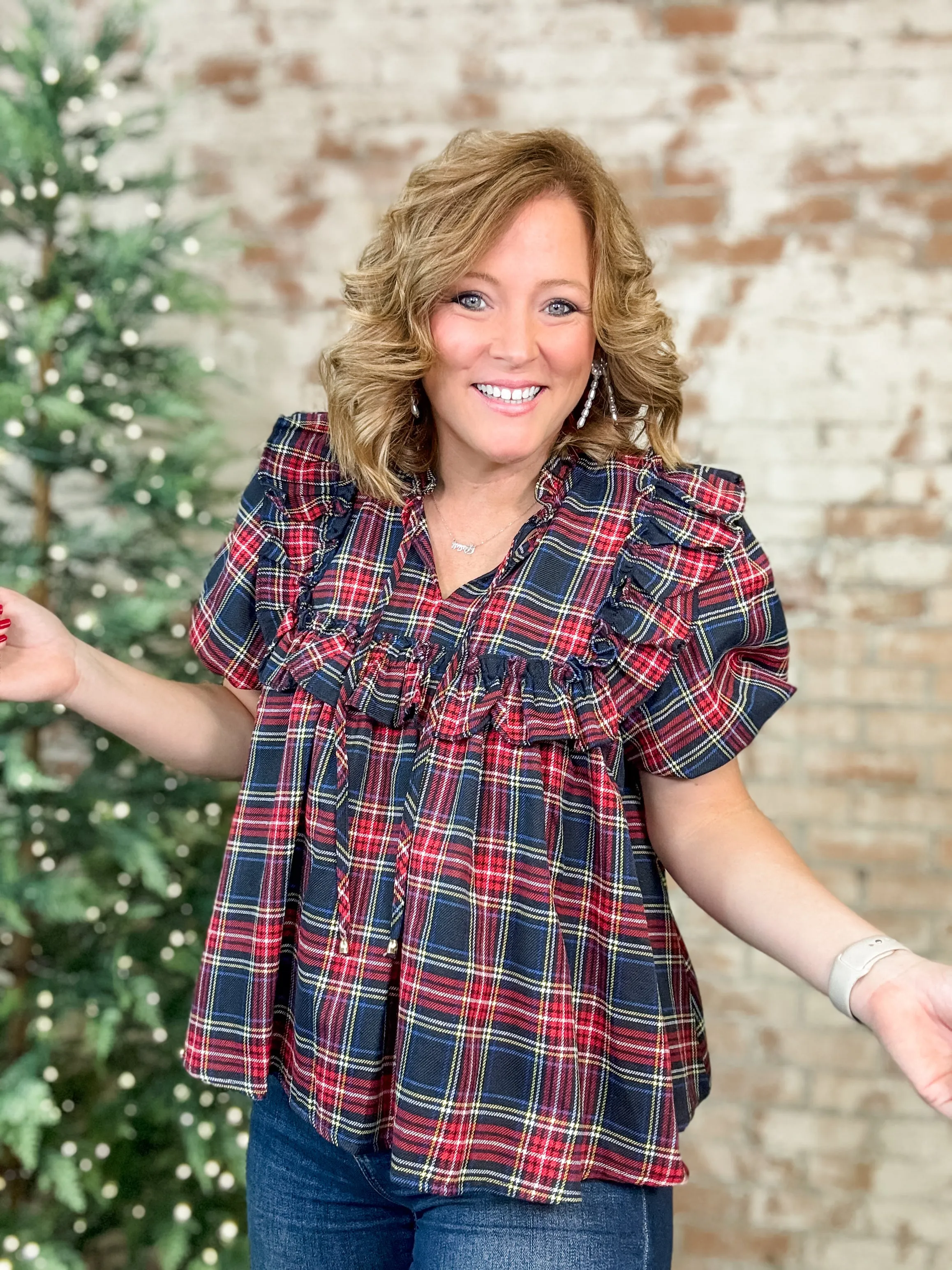 Jackie Navy Plaid Ruffle Top - FINAL SALE