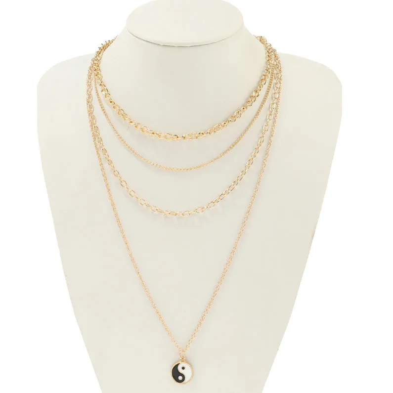JAN44179 - Yin & Yang Layered Necklace