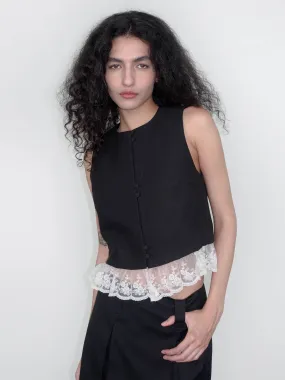 Lace Hem Patchwork Black Tank Top