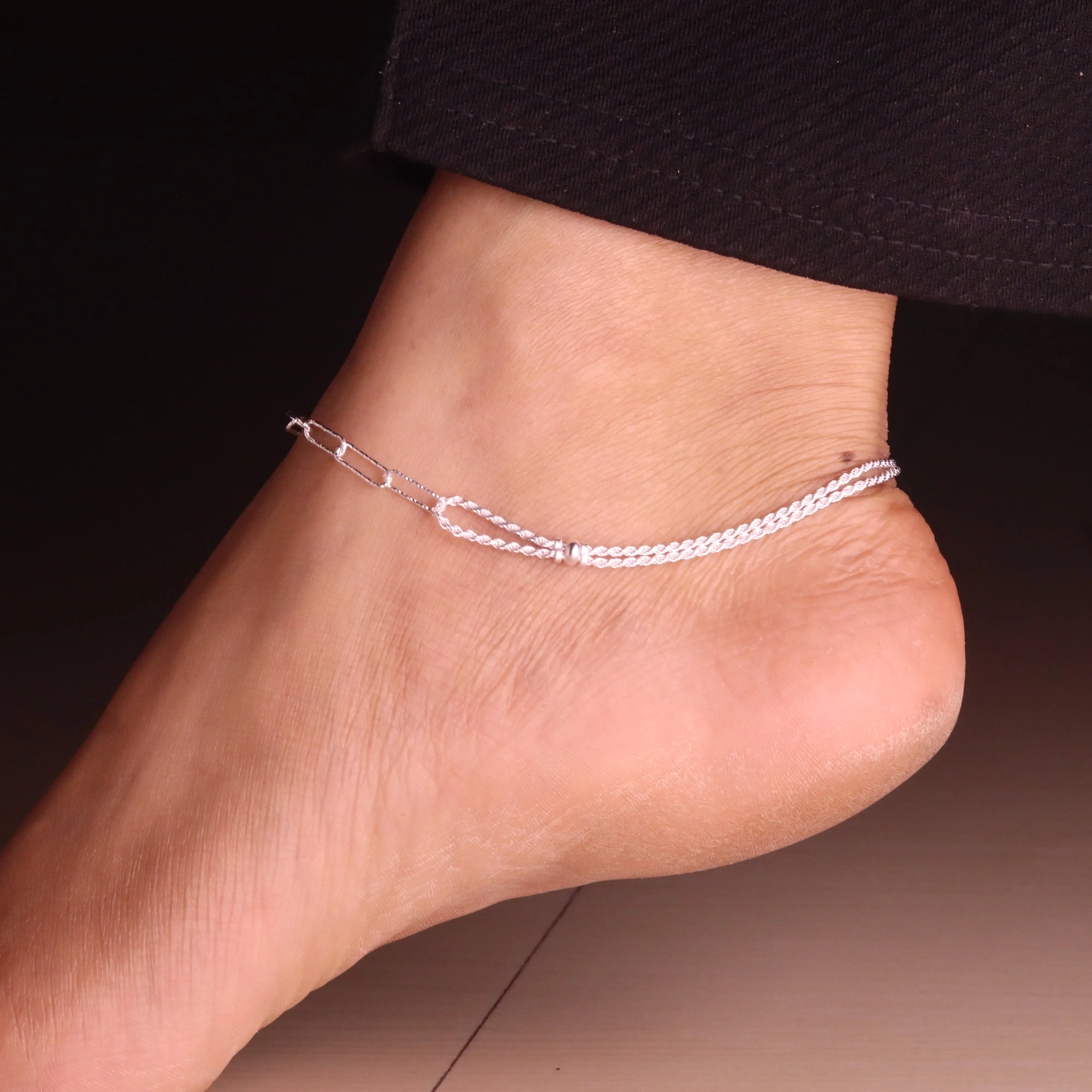 Layered Beauty Silver Payal for Women
