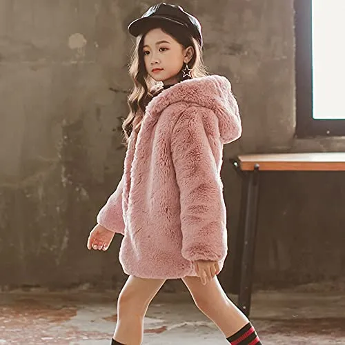 Little Big Girls Animal Patchwork Fur Coat Long Sleeve Zip Down Warm Outfit Jacket (Pink 6-7Y)