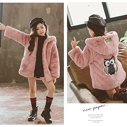 Little Big Girls Animal Patchwork Fur Coat Long Sleeve Zip Down Warm Outfit Jacket (Pink 6-7Y)