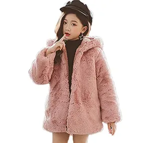 Little Big Girls Animal Patchwork Fur Coat Long Sleeve Zip Down Warm Outfit Jacket (Pink 6-7Y)