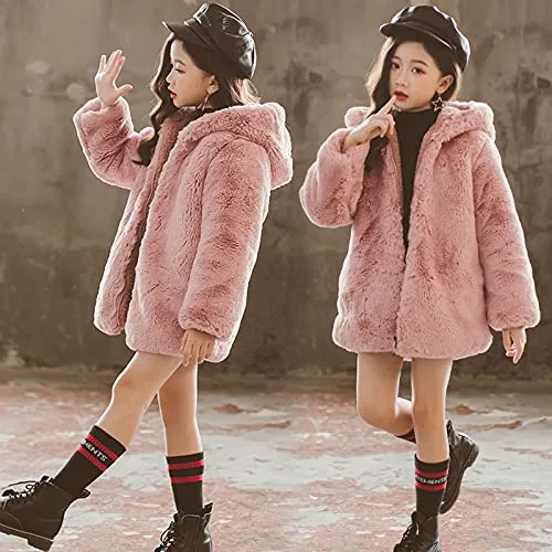 Little Big Girls Animal Patchwork Fur Coat Long Sleeve Zip Down Warm Outfit Jacket (Pink 6-7Y)