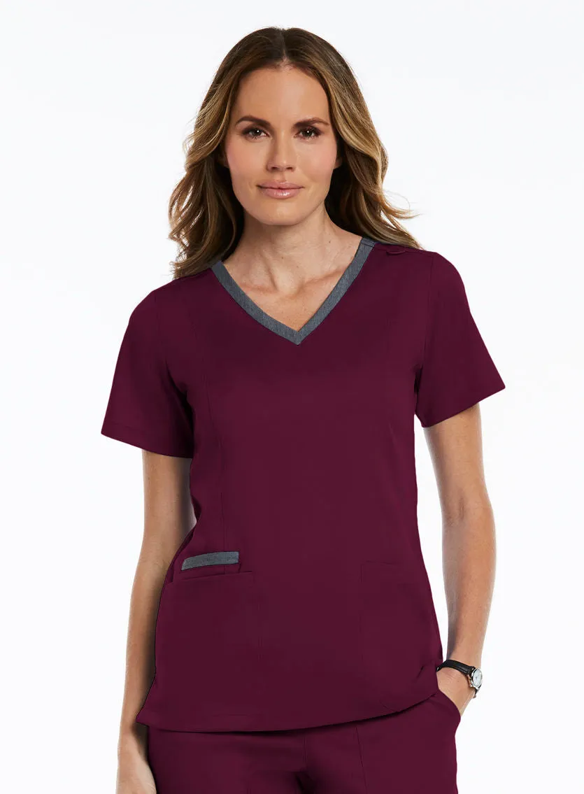 Maevn Contrast Double V-Neck Top