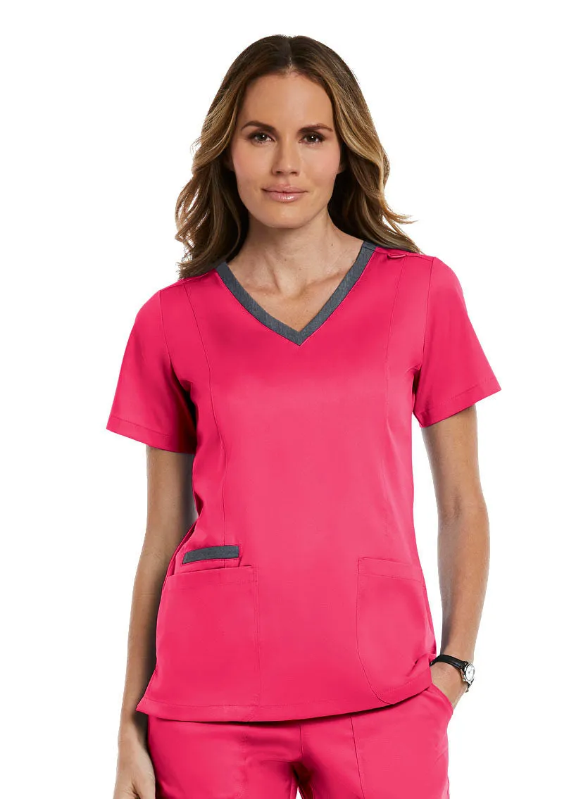 Maevn Contrast Double V-Neck Top