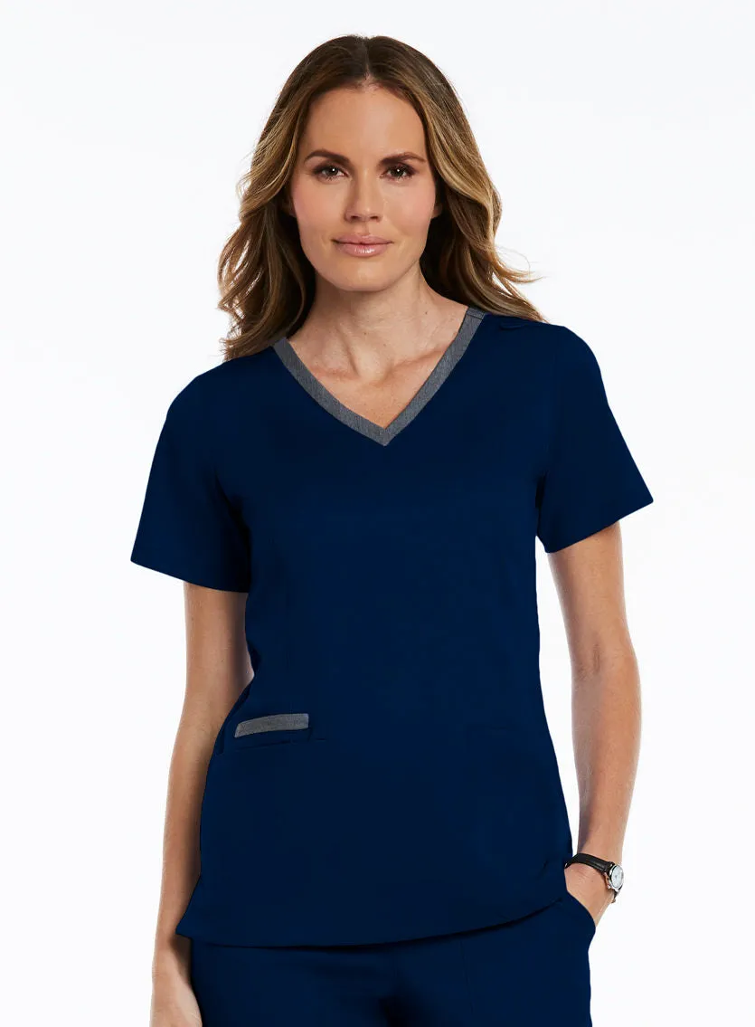 Maevn Contrast Double V-Neck Top