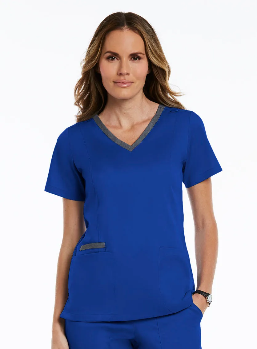 Maevn Contrast Double V-Neck Top