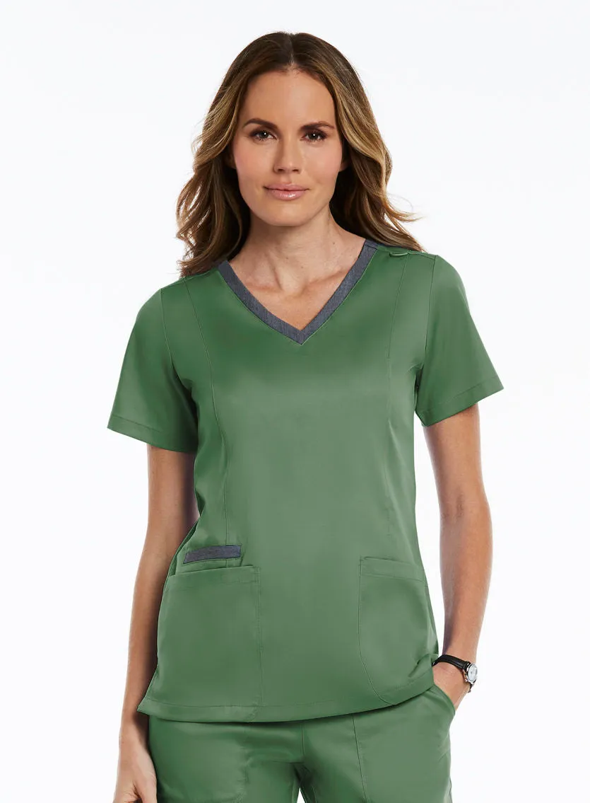 Maevn Contrast Double V-Neck Top
