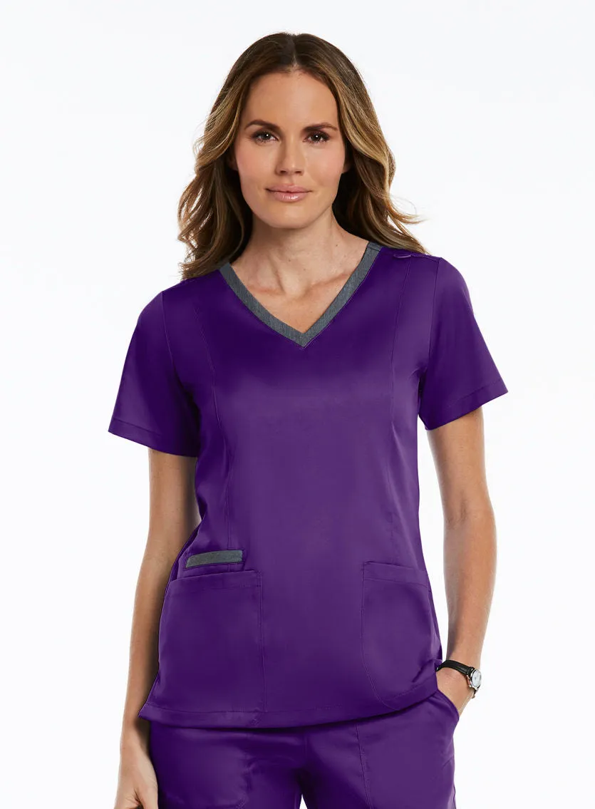 Maevn Contrast Double V-Neck Top