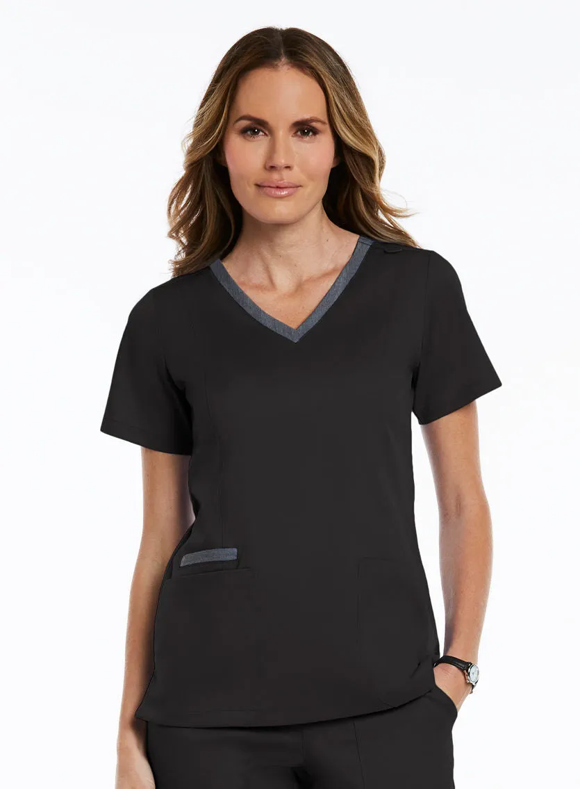 Maevn Contrast Double V-Neck Top