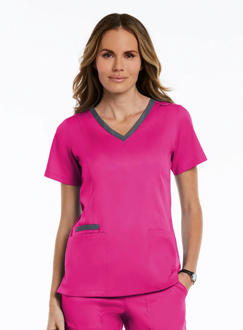 Maevn Contrast Double V-Neck Top