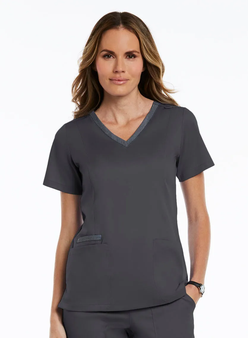 Maevn Contrast Double V-Neck Top