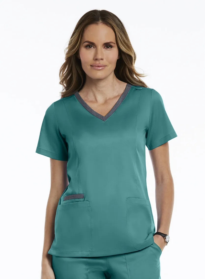 Maevn Contrast Double V-Neck Top