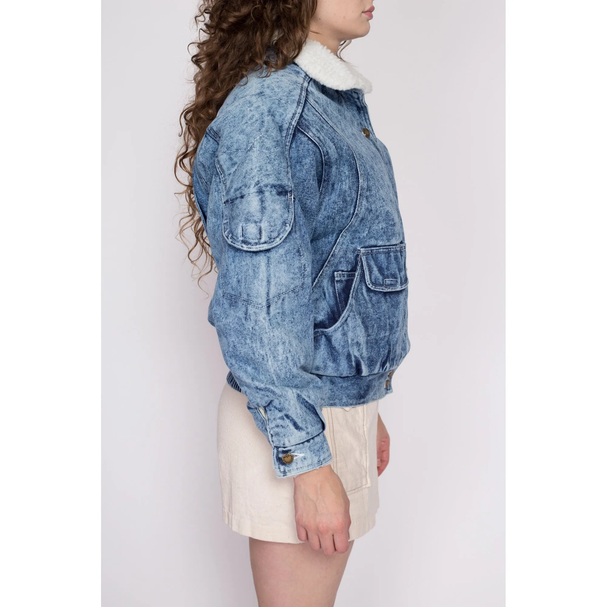 Medium 80s Acid Wash Denim Sherpa Jacket