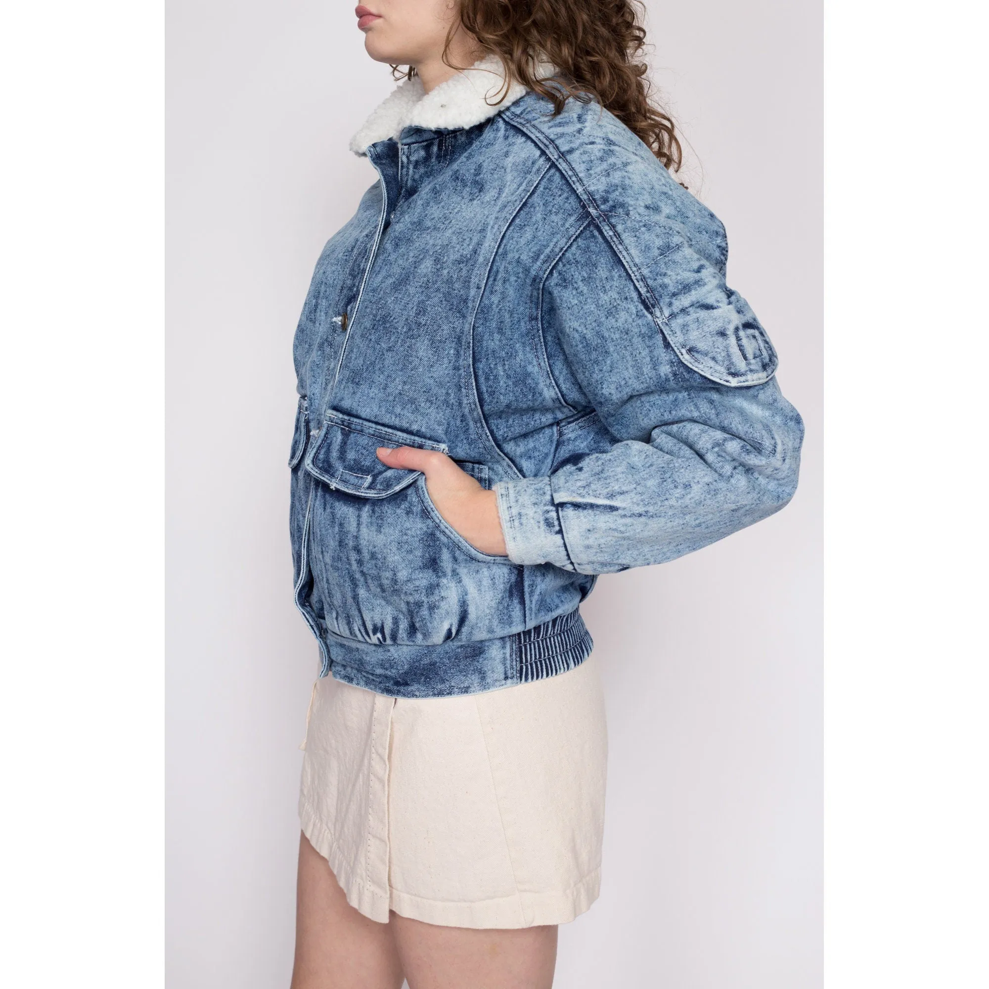 Medium 80s Acid Wash Denim Sherpa Jacket